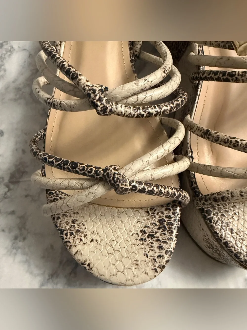 CECILIA NY Cream Snake-Print Chunky Platform Sandals Strappy Tie Summer Size 9